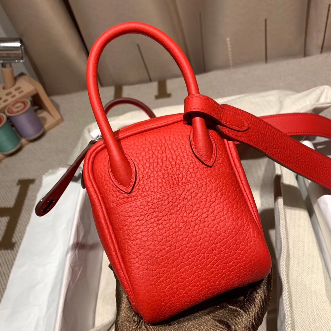 에르메스 미니 린디백19 레드 금장 끌레망스 가죽